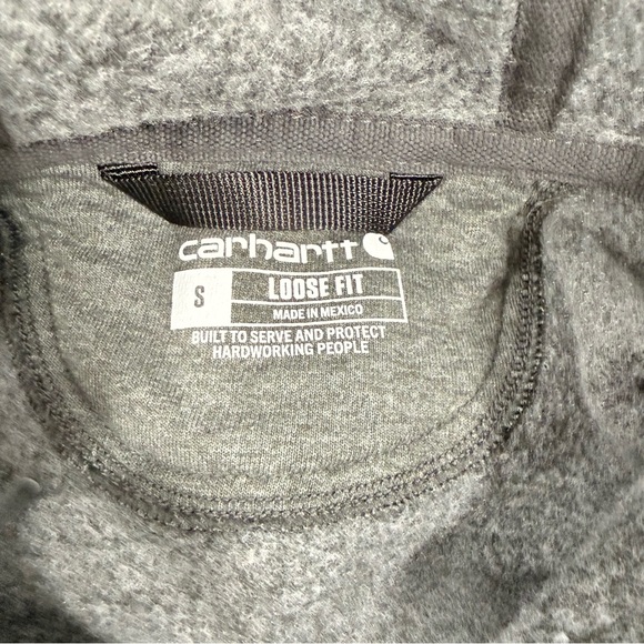 Carhartt K288 Signature Sleeve Logo Loose Fit Hoodie Sweatshirt Gray Neon Yellow - Picture 4 of 11